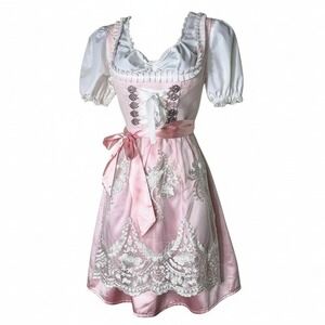 New Medium Silky Oktoberfest Dirndl Traditional German Lace Austrian Pink Dress